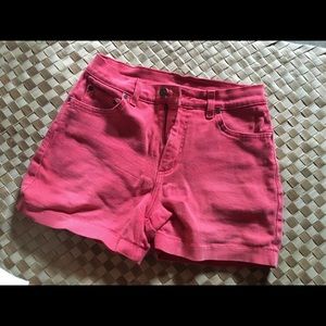 High-rise red jean shorts